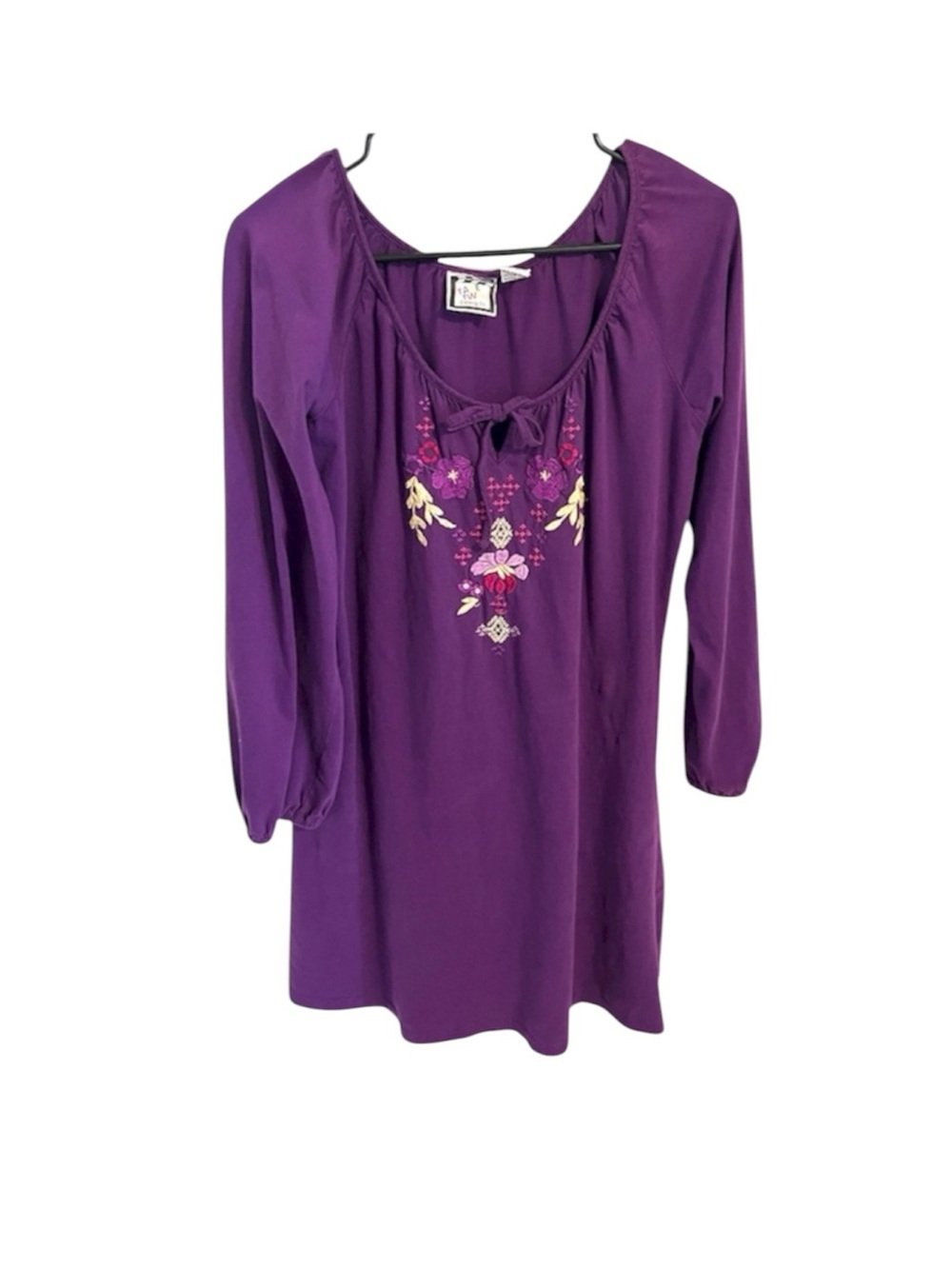 Take Two Embroidered Dress Large 14/16 Purple Stretch Tie Front